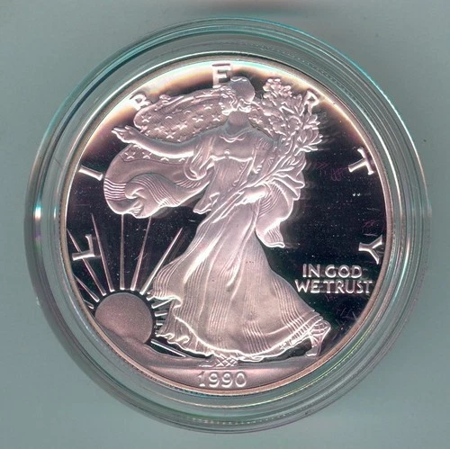 1990-S U.S. SILVER AMERICAN EAGLE - KM#273 - ORIGINAL BOX, CASE & COA - PROOF