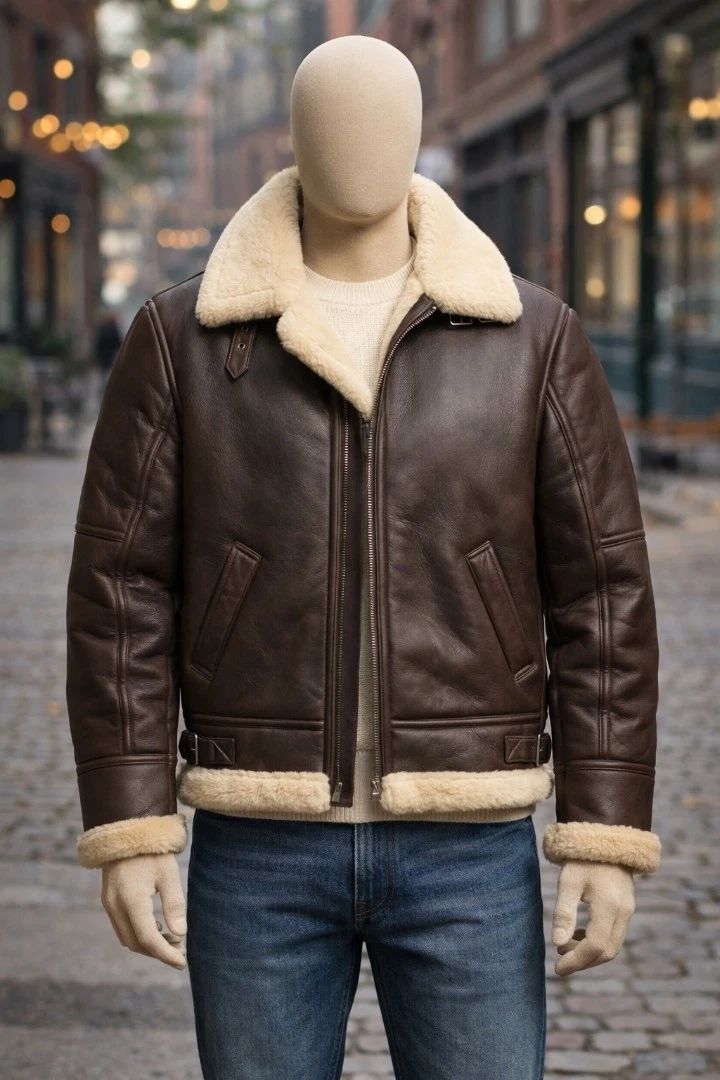 Premium Men s Genuine cowhide Shearling B-3 Bomber Leather Jacket