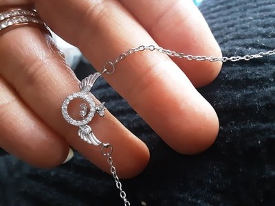Silver Tone Winged Arrow Round Pendant Necklace with Crystal Cable Chain