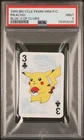 1999 Pokemon Pikachu Mini Playing Card Poker Bicycle 3 of Clubs PSA 9 Mint
