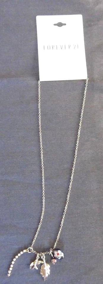 Forever 21 золото/темно-синий подвеска ожерелье со стразами эмаль цветок жемчуг лист птицы 16 - Изображение 3 из 4