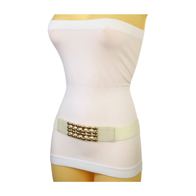 slim fit dress slacks White A-Line Dress w/ Gold Print and Belt w/ Metal Gold Chain – Perfect Wear main image 0