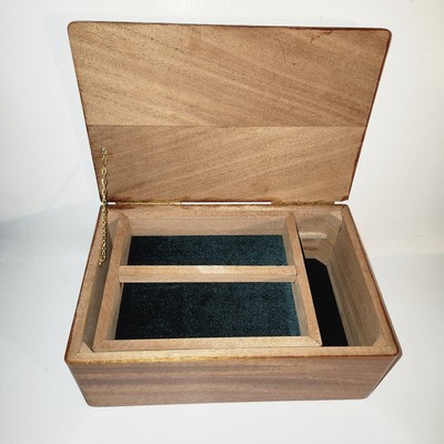 Handmade Wood Jewelry Box Sliding Tray-EMERALD GREEN Suede-9.75x6.5x3.5-Numbered