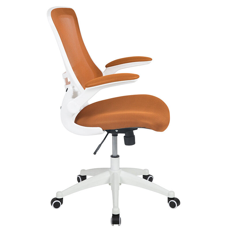 Mid-Back Tan Mesh Swivel Ergonomic Task Office Chair With White Frame And Fli...