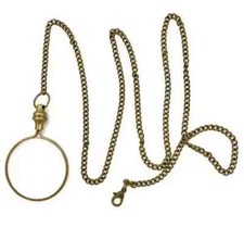 Shiny Gold Monocle Magnifying Glass Necklace - Shiny Brass/Bronze -Pendant Chain