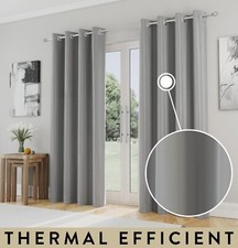 Image of Plain Grey Thermal Curtains 66 x 72 inch Eyelet for Living Rooms & Bedrooms