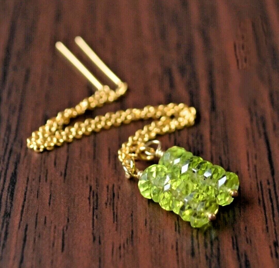 Natural Peridot Beads 925 Sterling Silver Gold plated Threader Earrings - Image 2 of 2