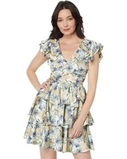 En Saison Dahlia Floral Tiered Cap Sleeve Back Cutout Mini Dress Medium New