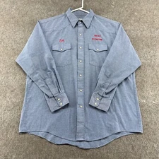 VINTAGE Wearguard Shirt Mens XL Blue Pearl Snap Long Sleeve Solid Chambray 90s