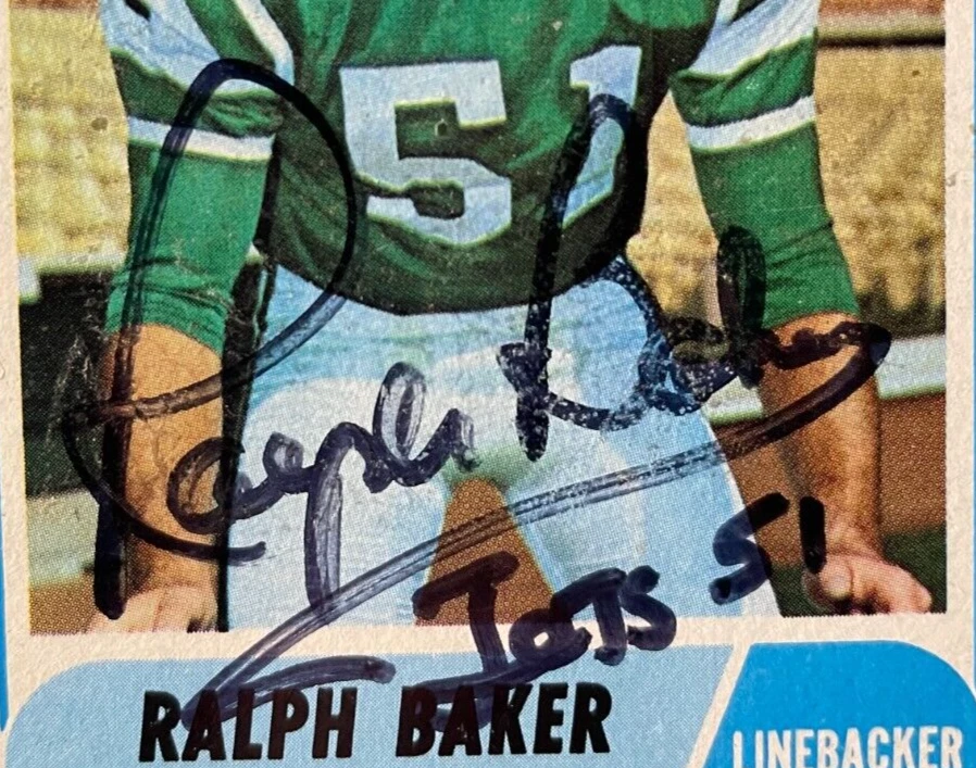 SIGNED RALPH BAKER 1968 TOPPS FOOTBALL CARD AUTOGRAPHED - JETS - Image 2 of 3