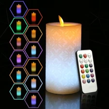  RGB Flickering Flameless LED Pillar Candles Lights with Remote Battery Operate