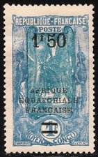 Middle Congo #57 VF MHR 1925 1.50fr on 1fr Coconut Grove and Warriors - Surch d