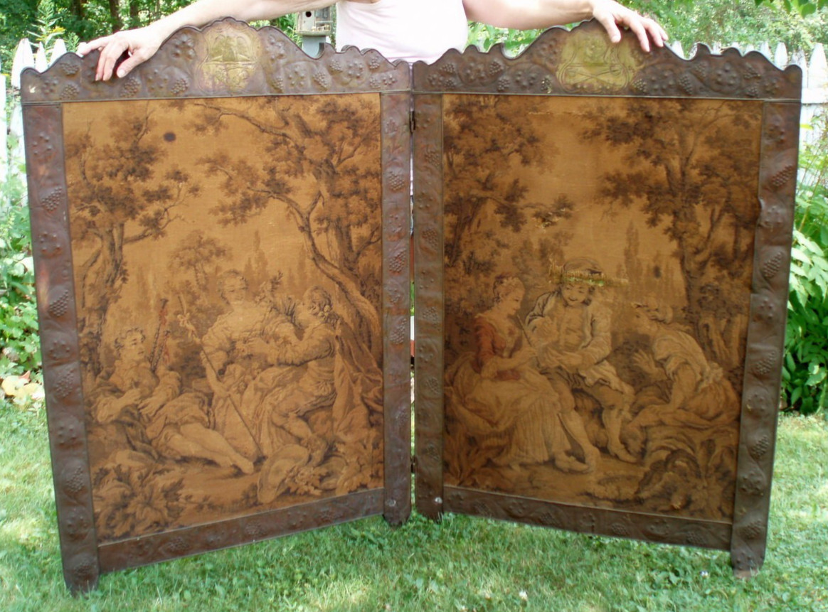 BRITISH 1700'S ? AMAZING ANTIQUE FIREPLACE SCREEN TAPESTRY WITH COAT OF ARMS