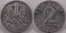 Austria 1976 2 Groschen KM# 2876 Al-Mg Second Republic Coat of Arms Eagle Value