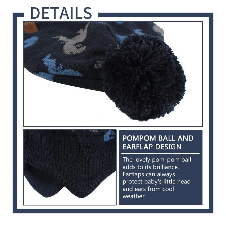 Sombrero de bebé tejido invierno cálido niños niñas gorro forro polar niños pequeños sombrero... Foto 4 de 4