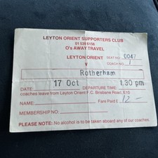 Leyton Orient  Coach Ticket (away to Rotherham ) - 1989/90