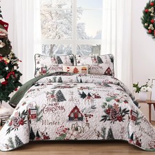 Dobuyly Christmas Quilt Set Queen Size, White Xmas Tree Reindeer Pattern...