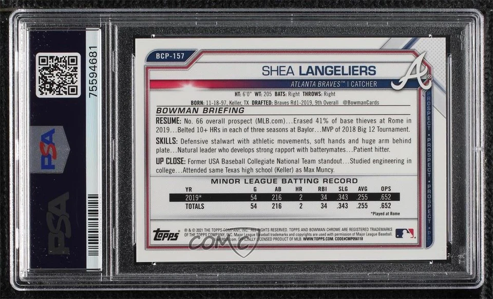 2021 Bowman Chrome Sapphire Edition Orange Refractor /75 Shea Langeliers PSA 10 - Image 2 of 2