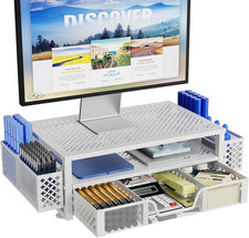 2 Tier Metal Monitor Stand Monitor Riser and Computer Desk Organizer with Drawer