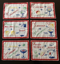 Vintage Cocktail Napkins MCM Illustrated Cocktail Recipes Set 6