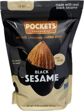 Pocket's 16 oz. BLACK SESAME Oat Milk Chocolate Coated Almonds ** BB 4/2026 **