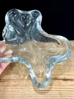 Vintage MCM Blenko Clear Glass Free Form Amoeba Ashtray Trinket Bowl Dish