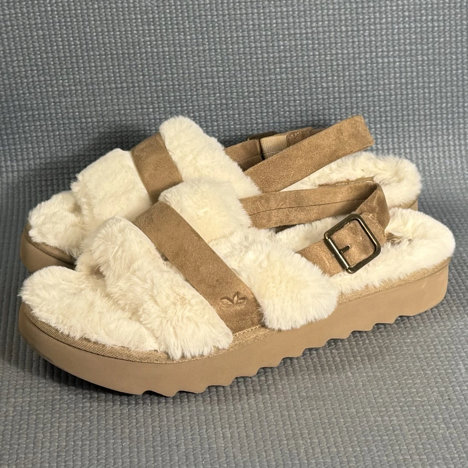 Sandali Koolaburra by UGG con cinturino posteriore Fuzz'n II pelliccia sintetica naturale donna taglia 10