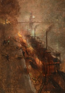 c. 1900 FRENCH IMPRESSIONIST OIL ON PANEL WASH BOATS ON THE RHONE SIGNED