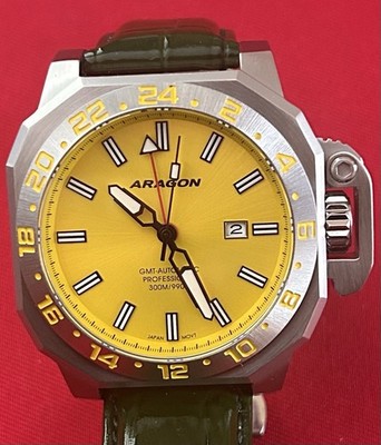 ARAGON Millipede Max GMT Automatic NH34 48MM Yellow 24 Jewels