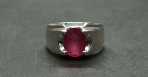 Natural Oval Cut 4.5 Carat Red Ruby Sterling Silver 925 Handmade Yakoot Men Ring - Picture 9 of 12