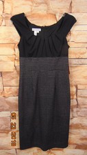 * London Times Womens Pleated Dress Black Grey Career Cocktail Work Size 4