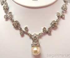 Bridal 14mm Faux Pearl Crystal Flower Necklace