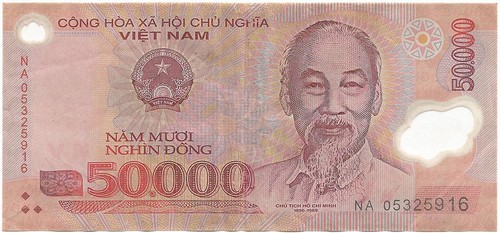2005 NORTH VIETNAM Veteran Plastic "50,000 DONG" Note HO CHI MINH & Buildings - Picture 2 of 3