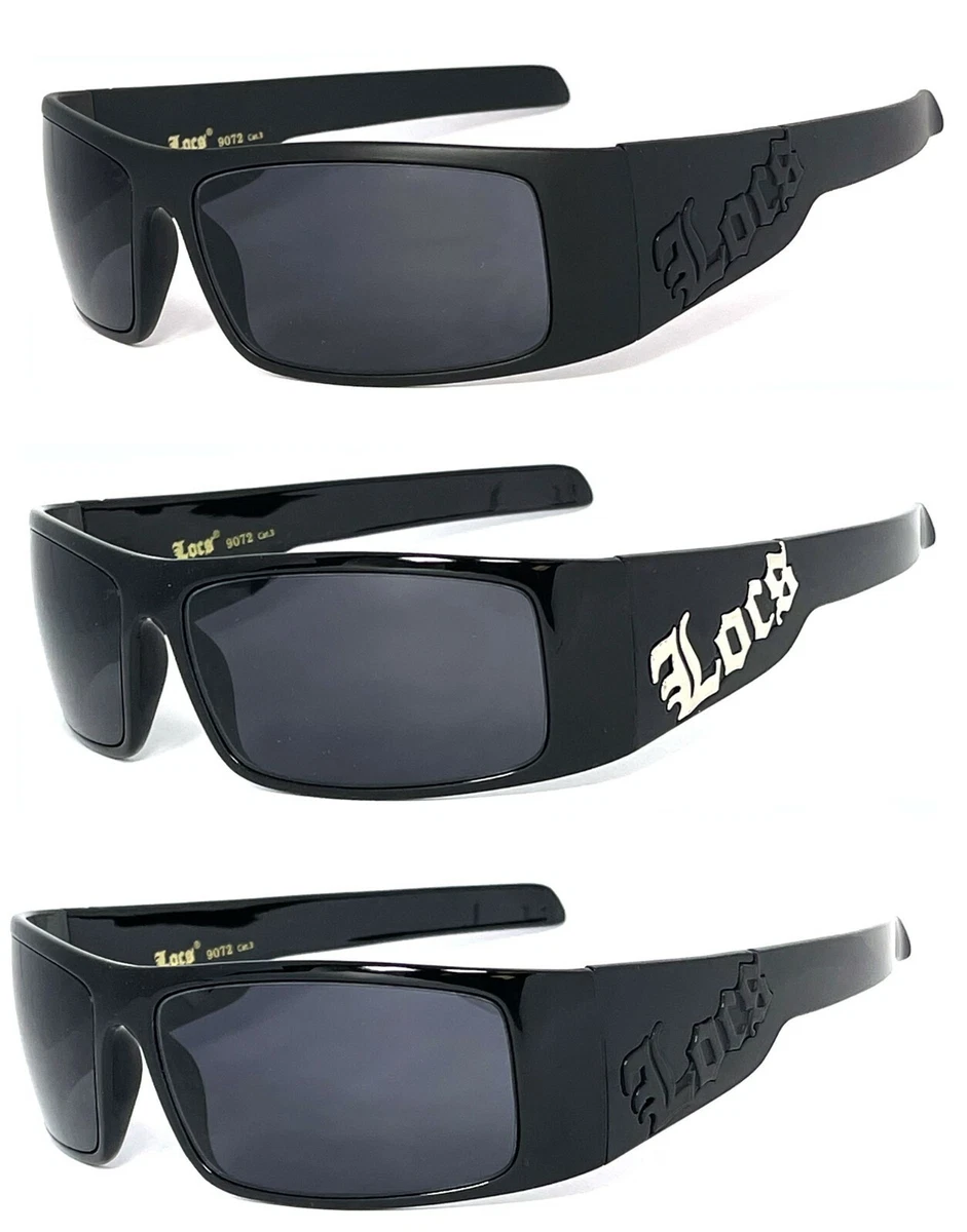 Occhiali Da Sole Locs Biker Sports Gangsta Uomo - Lenti Blu Montatura Lucida Nera 9069BMLC55