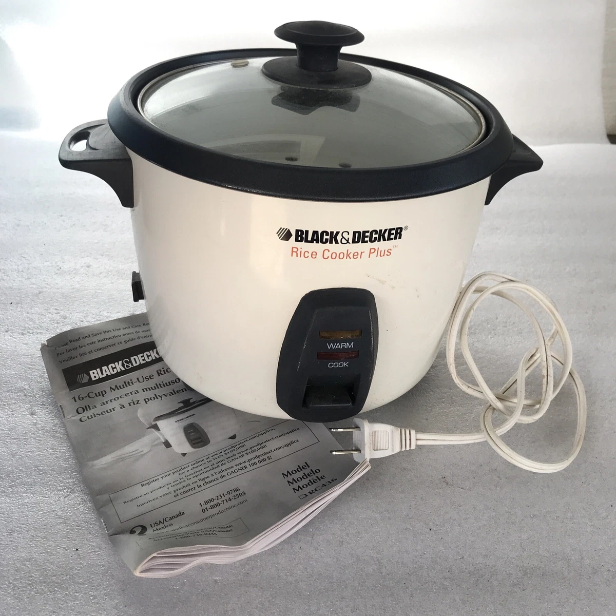 Black & Decker Multi Use Rice Cooker Plus Steamer White 16 Cups Type 1  RC436