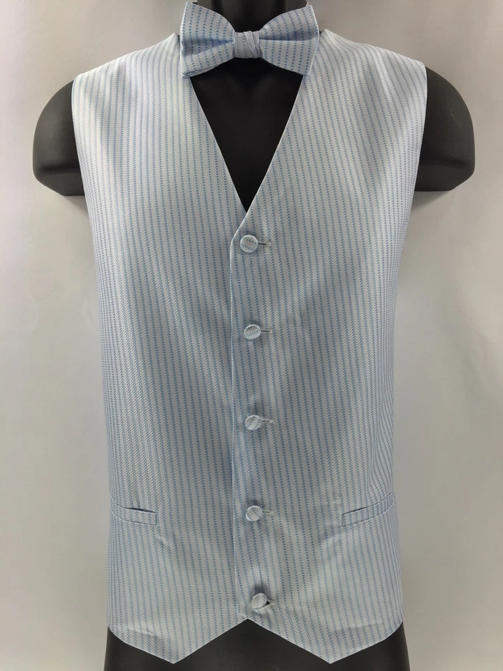 Rucci Chillino Men's Vest White with Blue Two Pockets Bow Tie Hanky Sizes L - 2X - Image 4 of 4