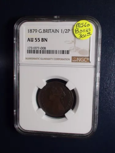 1879 Great Britain Half Penny NGC AU55 BN 1/2P Coin BUY IT NOW!