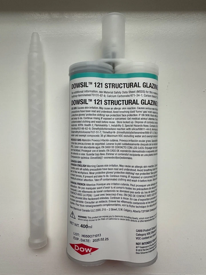DOW CORNING Dow 121 Black Structural Glazing Sealant 13.5 Fl. Oz. Dual Tubes Expired 2-25-25