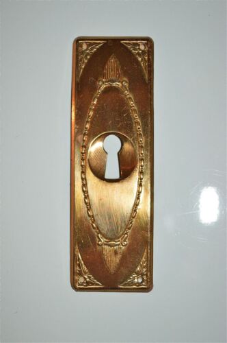 Original antique pressed brass escutcheon plate keyhole wardrobe furniture KP12