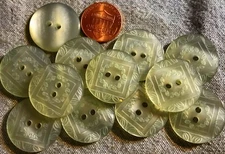 8 Pearlized Pale Greenish Grey Carved Plastic Sew-through Buttons 7/8" 23mm 4900