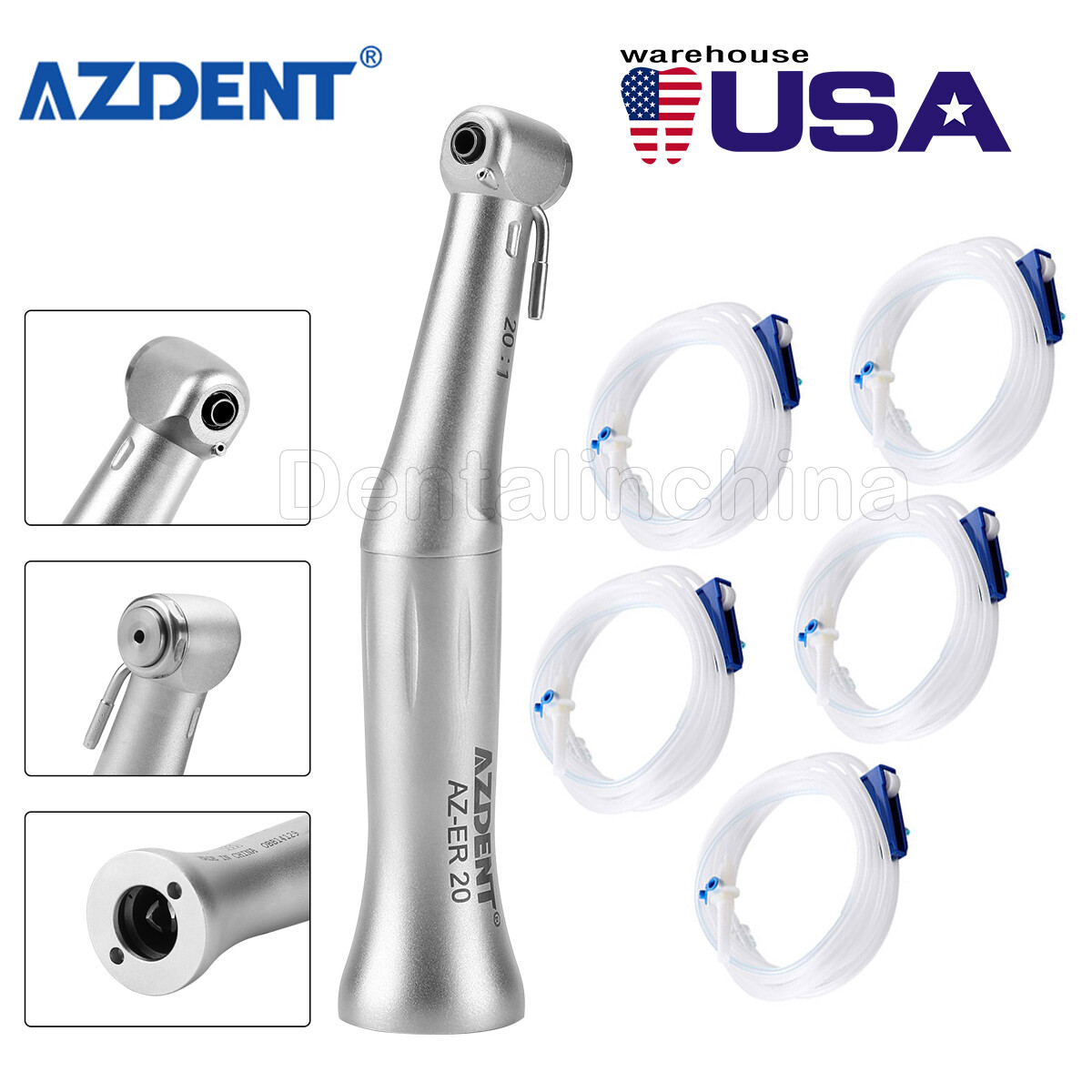 AZDENT Dental Implant Brushless Micro Motor System - 20:1 Handpiece & Tube, 120W, 300-50,000 RPM
