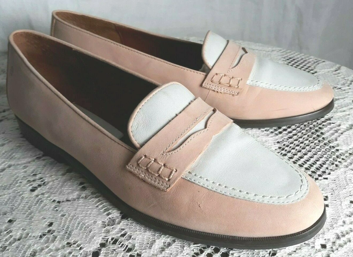 Etienne Aigner Michele White Peach Suede Leather Loafers Flat Shoes 7M