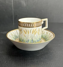 Antique 19th C KPM Berlin Hand Painted Wheat Cup & Saucer Set