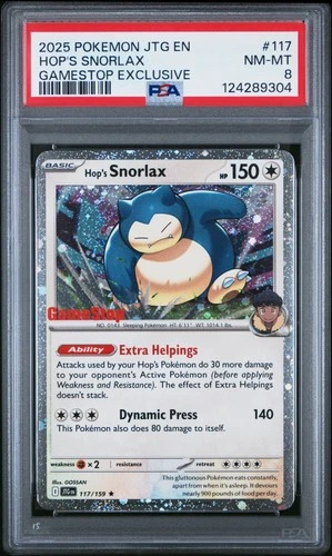 2025 POKEMON JTG EN-JOURNEY TOGETHER GAMESTOP EXCLUSIVE #117 HOP'S SNORLAX PSA 8