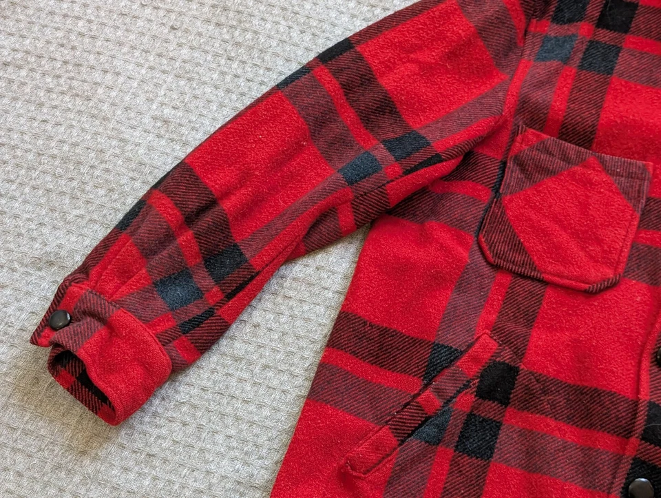Vintage Field & Stream Wool Jacket Mens 42 Red Buffalo Plaid Mackinaw Cruiser - Image 3 of 4