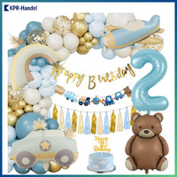 Geburtstagsdeko 2 Jahre Junge, BäRen Luftballons & Girlande Blau Gold