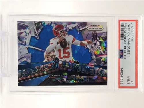 PATRICK MAHOMES II 2025 PANINI PRIZM BREAK BLUE ICE CHIEFS /99 PSA 9 Q3098