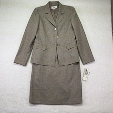 Le Suit Skirt Suit Two Piece Set Brown Tweed Size 6 NWT