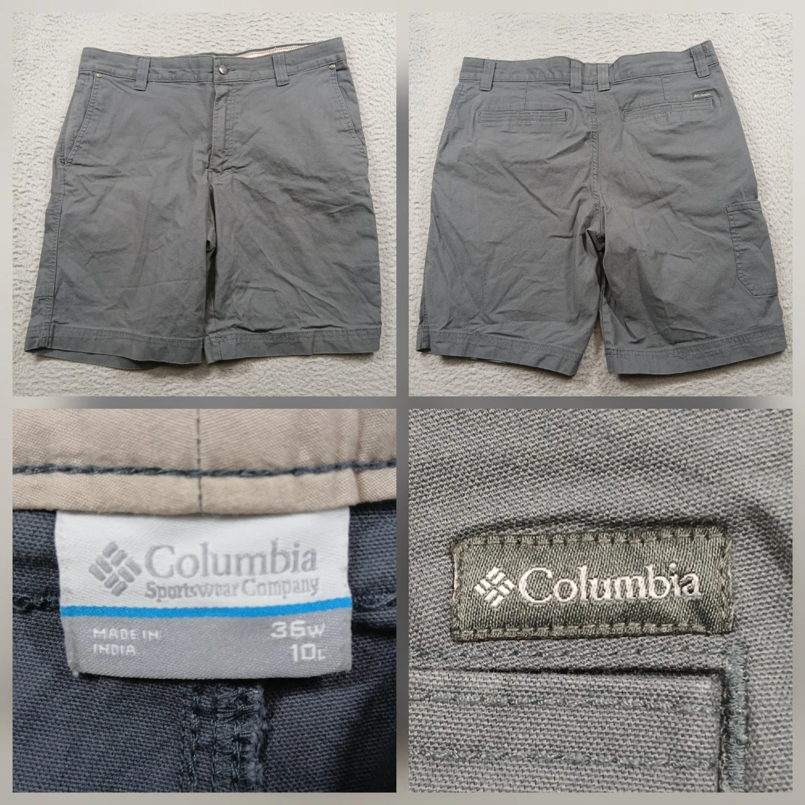 Columbia Roc II Hiking Cargo Shorts Men's 36 Grey Cotton Canvas 10" Inseam
