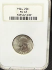 1944 Washington Quarter MS 67 NGC Silver 25C Philadelphia Uncirculated